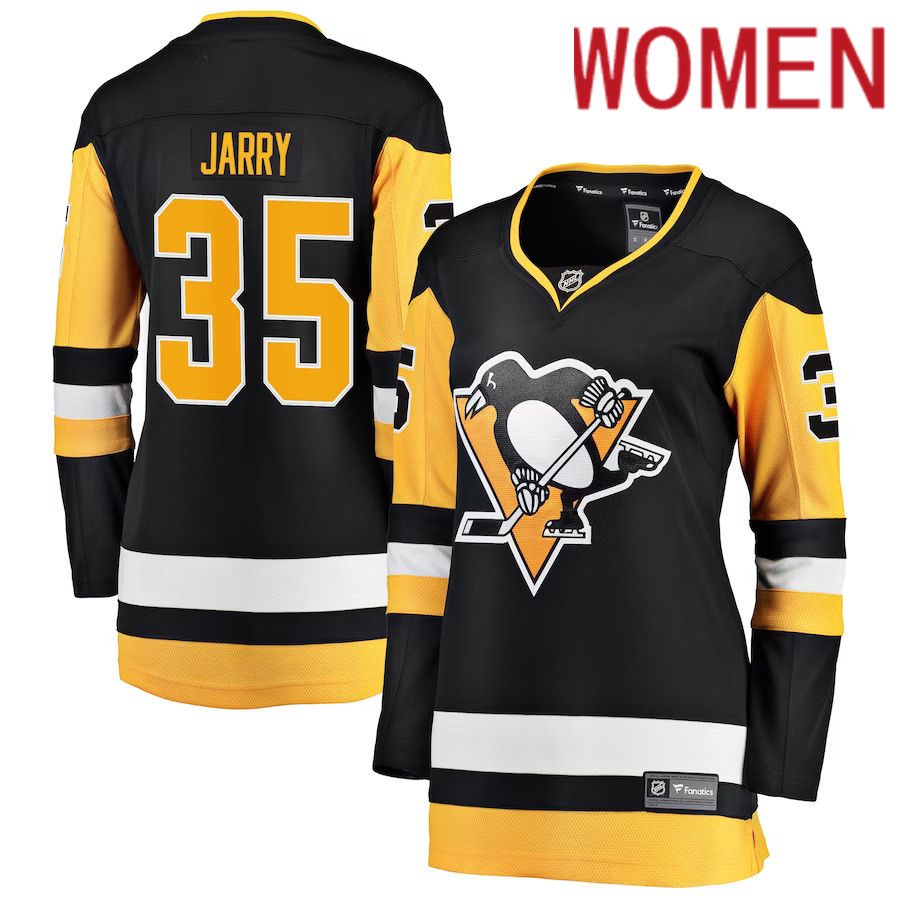 Women Pittsburgh Penguins 35 Tristan Jarry Fanatics Branded Black Premier Breakaway Player NHL Jersey